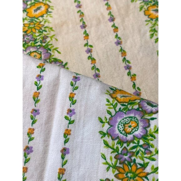 Fabric Purple Orange Floral Stripes White Ivory Quilting Sewing Remnants Art VTG - Picture 13 of 13